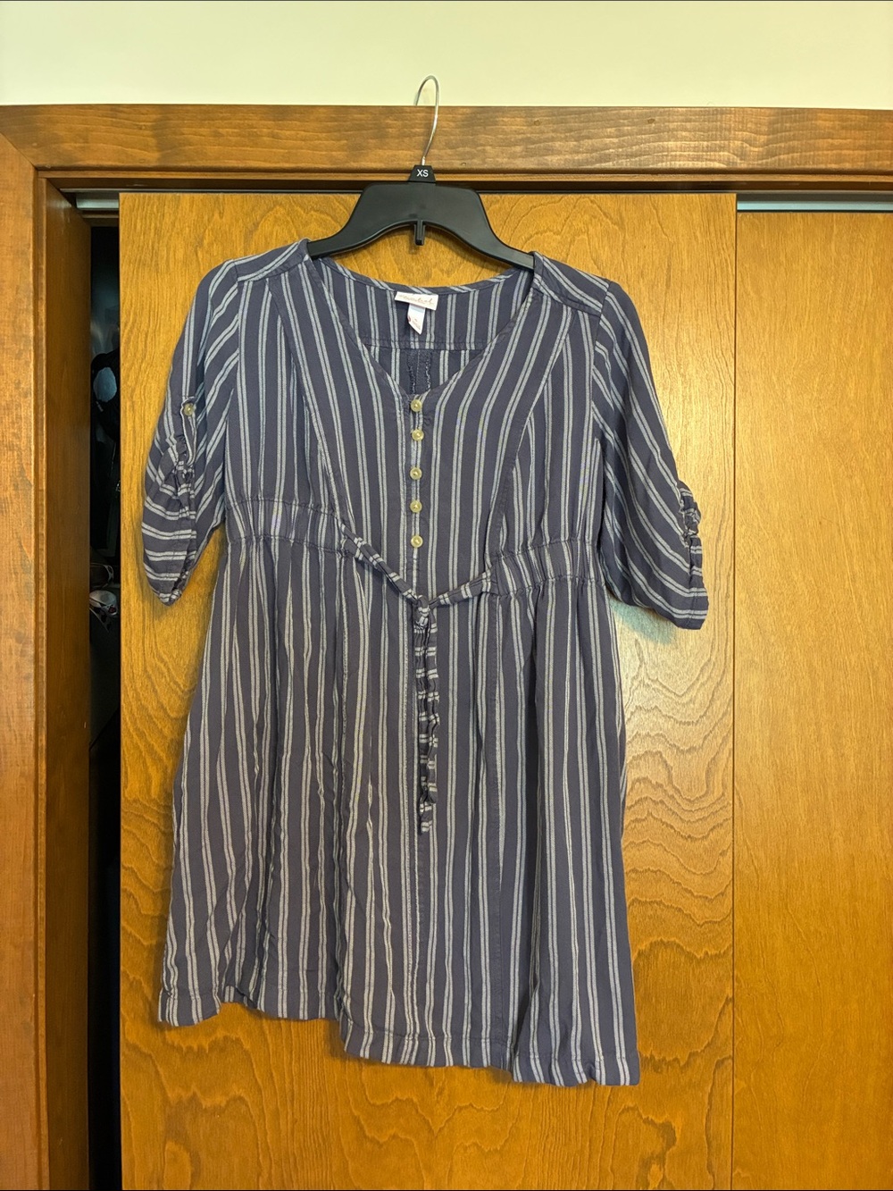Maternity Navy & White Striped Button-Front dress